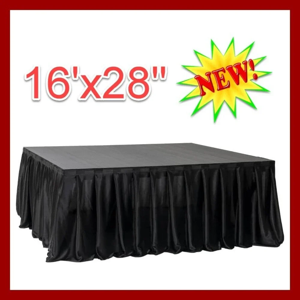 MyStage Black Satin Event Stage Skirt 16ftx28in Party Backdrop Decoration New